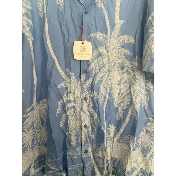 NWT Tori Richard Blue Hawaiian Print Short Sleeves Button Down Shirt Size 2XL - Picture 4 of 4